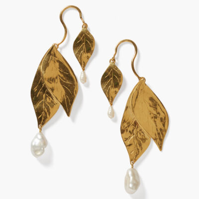 Falling Leaf Earrings White Pearl