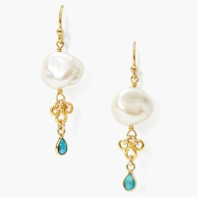 Jewelry Chan Luu  | White Pearl And Turquoise Loop Earrings