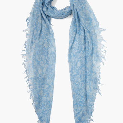 Baby Blue Dahlia Floral Cashmere and Silk Scarf