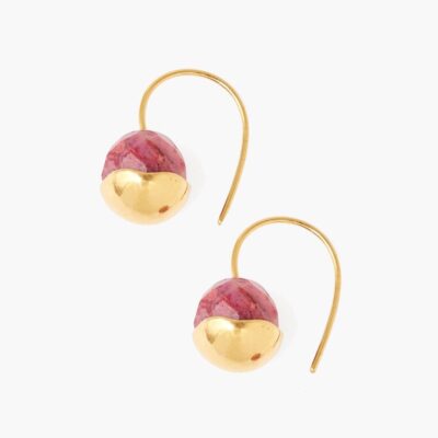 Gold Dipped Fuchsia Agate Earrings