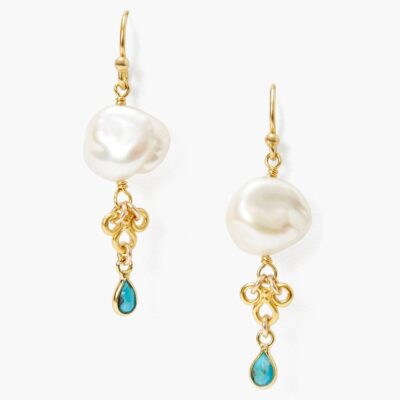 White Pearl and Turquoise Loop Earrings