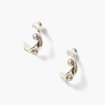 Olive Branch Hoop Earrings Mini Silver