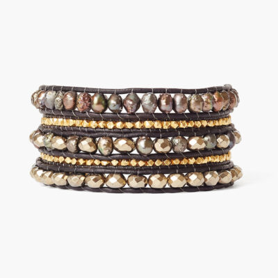 Pearl and Gold Wrap Bracelet Pyrite Mix