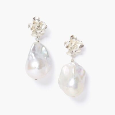 Jewelry Chan Luu  | Silver Hibiscus Pearl Drop Earrings