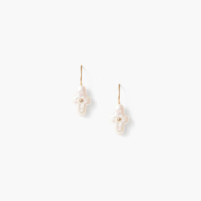 14k Gold & Pearl Playa Cross Earrings