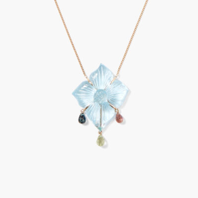 14k Gardenia Chandelier Necklace Blue Topaz