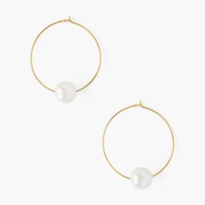 Jewelry Chan Luu  | White Floating Pearl Gold Hoop Earrings