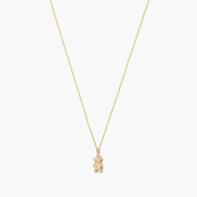 14k Gold Teddy Bear Necklace with Diamond Inlay