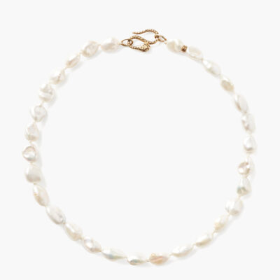 White Keshi Pearl Cobra Necklace