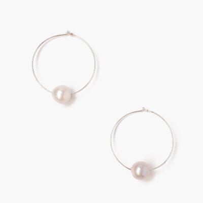 White Floating Pearl Hoop Earrings