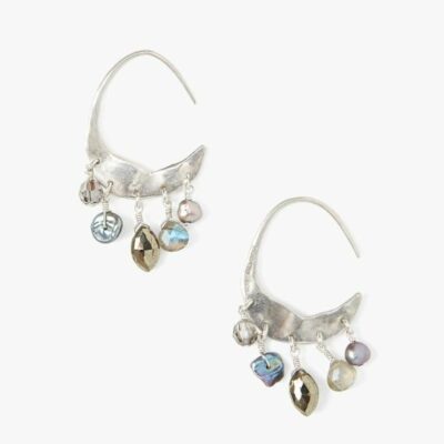 Jewelry Chan Luu  | Petite Crescent Grey Pearl And Labradorite Mix Silver Hoop Earrings