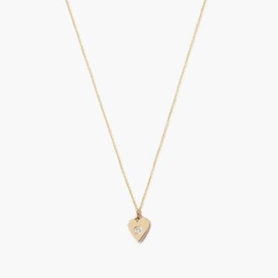 14k Gold Heart Necklace with Diamond Inlay