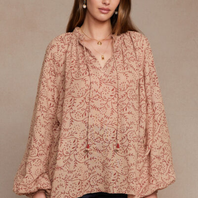 Josephine Block Print Blouse Pale Pink