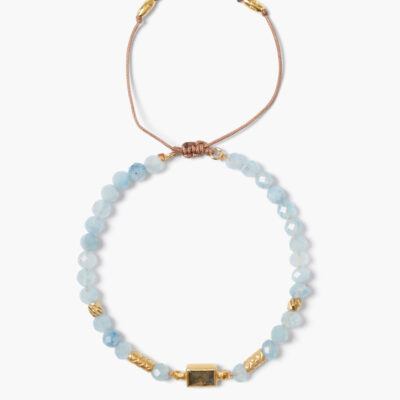 Tab Pull-Tie Bracelet Aquamarine