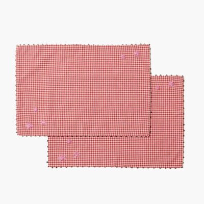 Home Chan Luu  | Red Gingham Embroidered Placemat Set