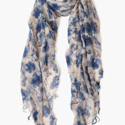 Accessory Chan Luu  | Indigo Blue French Floral Cashmere And Silk Scarf