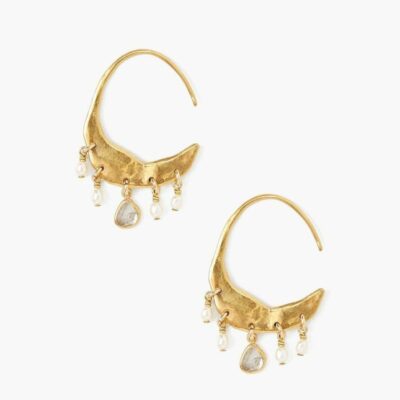 Jewelry Chan Luu  | Petite Crescent White Pearl And Diamond Gold Hoop Earrings