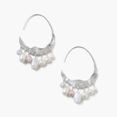 Jewelry Chan Luu  | Crescent White Pearl And Silver Hoop Earrings