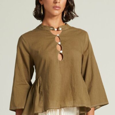 Clothing Chan Luu  | Anokhi Keyhole Blouse Dark Olive