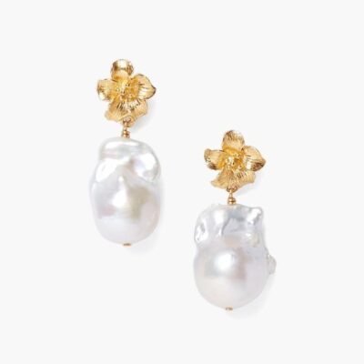 Jewelry Chan Luu  | Gold Hibiscus Pearl Drop Earrings