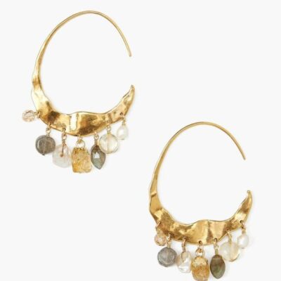 Jewelry Chan Luu  | Crescent Cream Pearl And Citrine Mix Gold Hoop Earrings