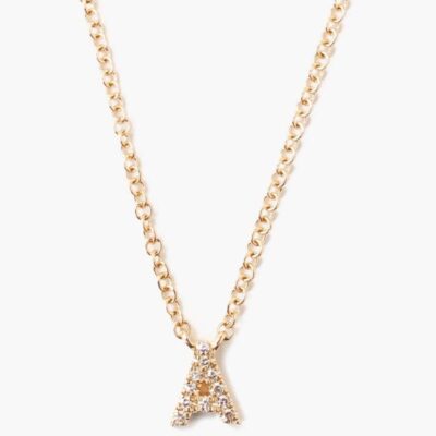 14k Gold and White Diamond Initial Necklace