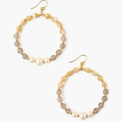 Jewelry Chan Luu  | Grey Onyx Mix And White Pearl Hoop Earrings