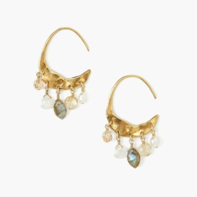 Jewelry Chan Luu  | Petite Crescent White Pearl And Citrine Mix Gold Hoop Earrings