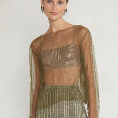 Luca Crinkle Mesh Blouse Olive