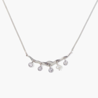 Crystal Crescent Necklace Silver