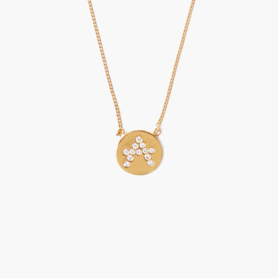 Diamond Initial Coin Necklace Gold