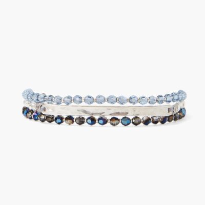 Silver Bar Triple Naked Wrap Bracelet Blue Crystal Mix