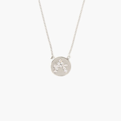 Diamond Initial Coin Necklace Silver