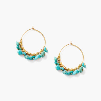 Turquoise & Gold Heishi Hoops