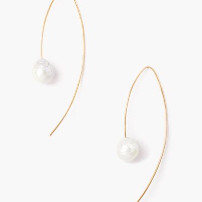 White and Gold Floating Pearl Drop Thread Thru Earrings