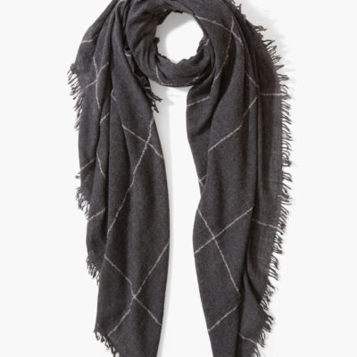 Charcoal Windowpane 100% Cashmere Scarf