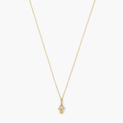 14k Gold Hamsa Necklace with Diamond Inlay