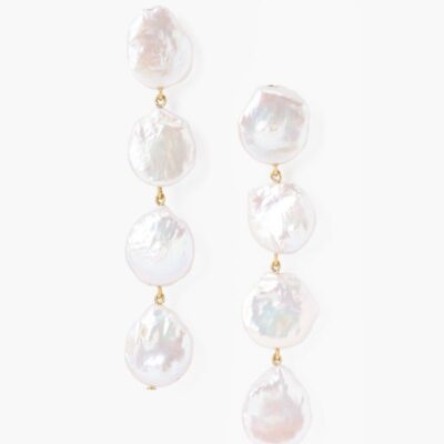 Four Tiered White Keshi Pearl Earrings