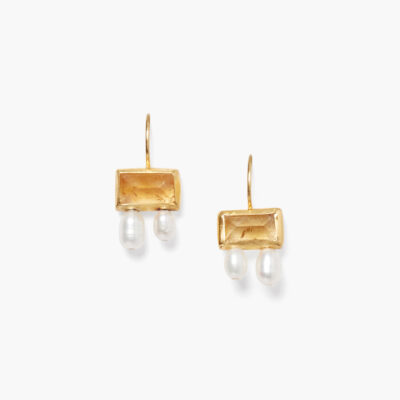 Tab Pearl Drop Earrings Citrine