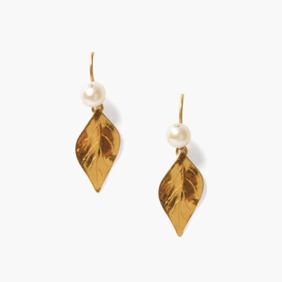 Falling Leaf Drop Earrings White Pearl