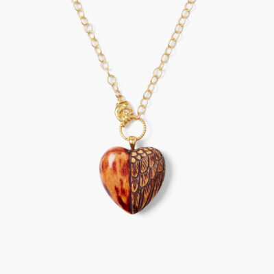 Winged Heart Necklace Brown