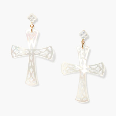 Lourdes Cross Earrings White MOP