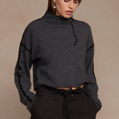 Annie Cashmere Cropped Sweater Charcoal