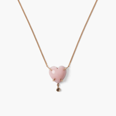 14k Heart Necklace Pink Opal