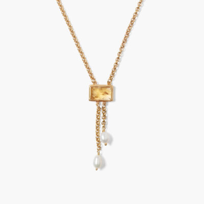 Tab Pearl Drop Necklace Citrine