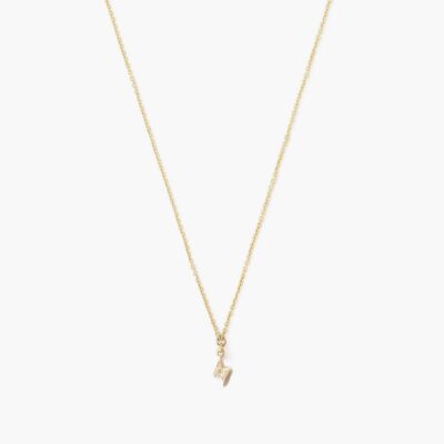 14k Gold Bolt Necklace with Diamond Inlay