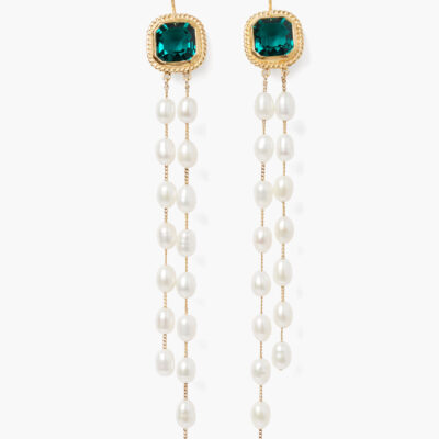 Geneva Tiered Pearl Earrings Emerald