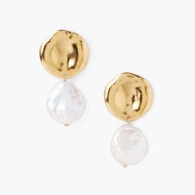 Two Tiered White Keshi Pearl Earrings