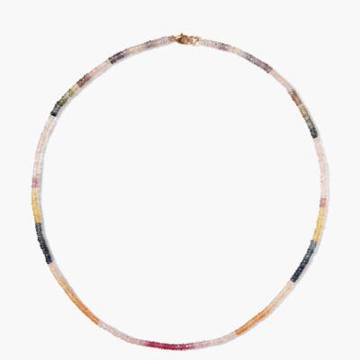 14k Rainbow Heishi Necklace Sapphire Mix