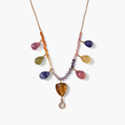 14k Rainbow Necklace Sapphire Mix